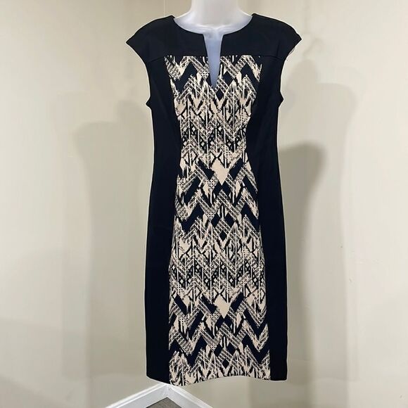 NWOT Connected Apparel Tan and Black Dress. Size 6 S small - Picture 1 of 10